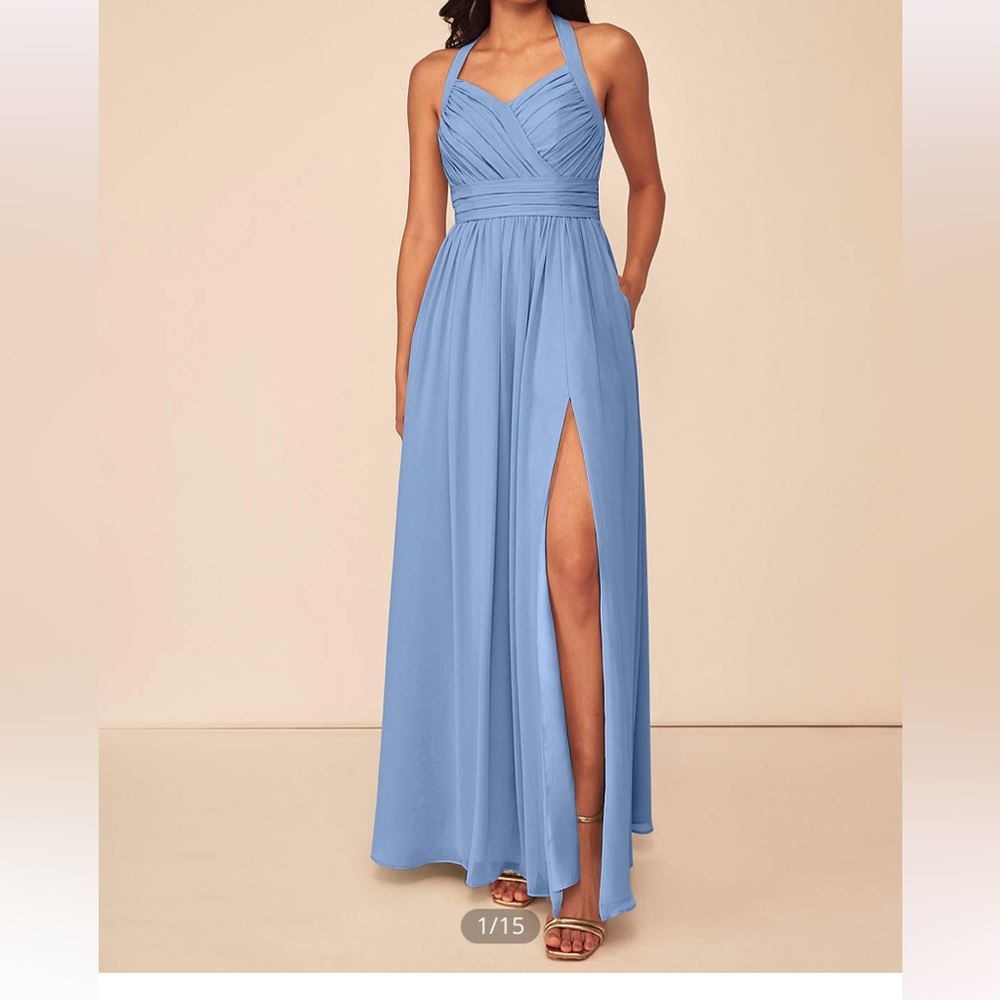 Azazie Blue Bridesmaid Dress with Slit